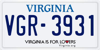 VA license plate VGR3931