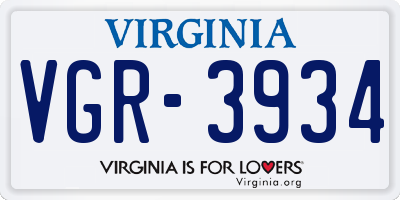 VA license plate VGR3934
