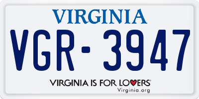 VA license plate VGR3947