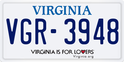 VA license plate VGR3948