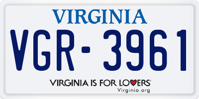 VA license plate VGR3961