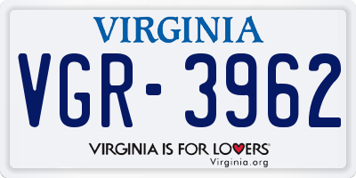 VA license plate VGR3962