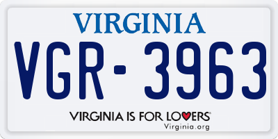 VA license plate VGR3963