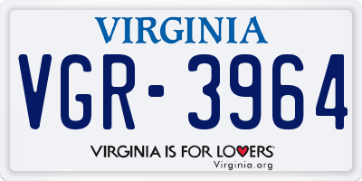 VA license plate VGR3964