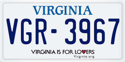 VA license plate VGR3967