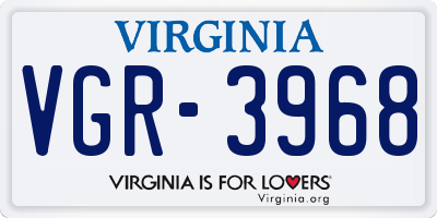 VA license plate VGR3968