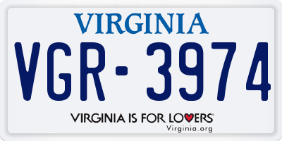 VA license plate VGR3974
