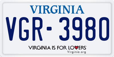 VA license plate VGR3980