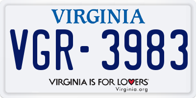 VA license plate VGR3983