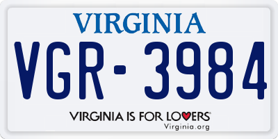 VA license plate VGR3984