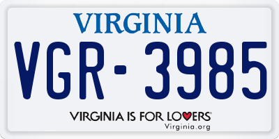 VA license plate VGR3985