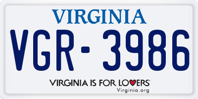 VA license plate VGR3986