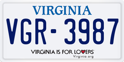 VA license plate VGR3987