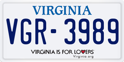 VA license plate VGR3989