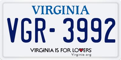 VA license plate VGR3992