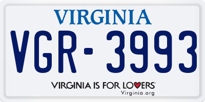 VA license plate VGR3993