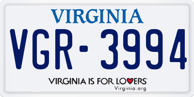 VA license plate VGR3994