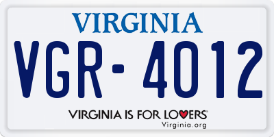VA license plate VGR4012