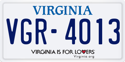 VA license plate VGR4013