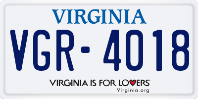 VA license plate VGR4018