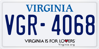 VA license plate VGR4068