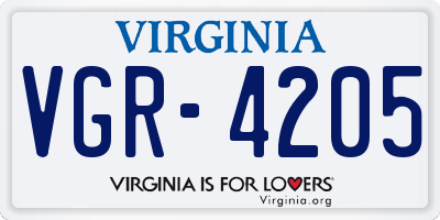 VA license plate VGR4205