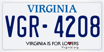 VA license plate VGR4208
