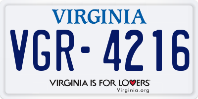VA license plate VGR4216