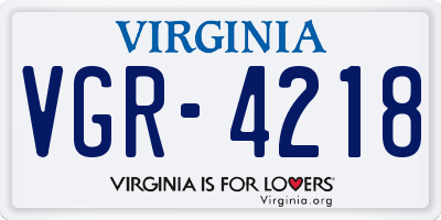 VA license plate VGR4218