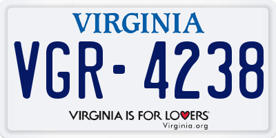 VA license plate VGR4238