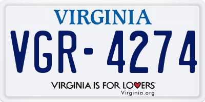 VA license plate VGR4274