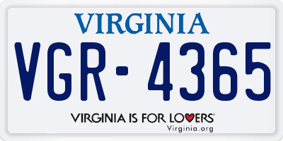 VA license plate VGR4365