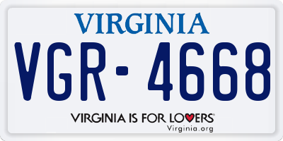 VA license plate VGR4668
