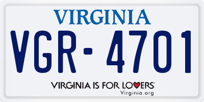 VA license plate VGR4701