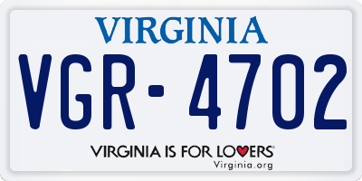 VA license plate VGR4702