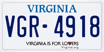 VA license plate VGR4918