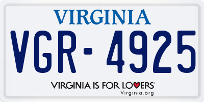 VA license plate VGR4925