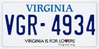 VA license plate VGR4934