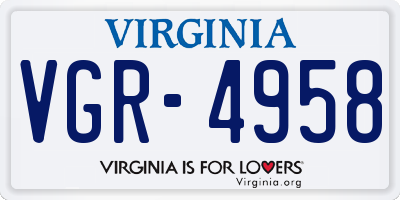 VA license plate VGR4958