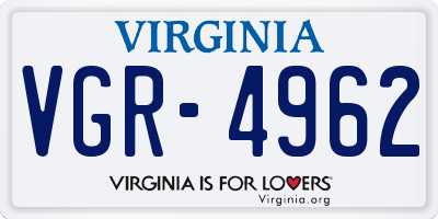VA license plate VGR4962