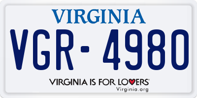 VA license plate VGR4980