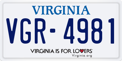 VA license plate VGR4981