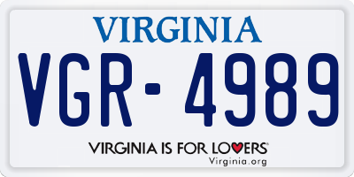 VA license plate VGR4989