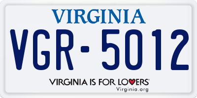 VA license plate VGR5012