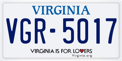 VA license plate VGR5017