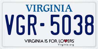 VA license plate VGR5038
