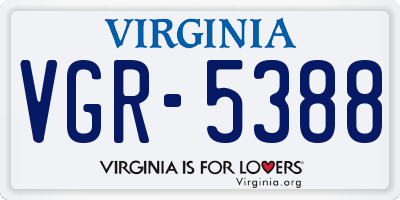 VA license plate VGR5388