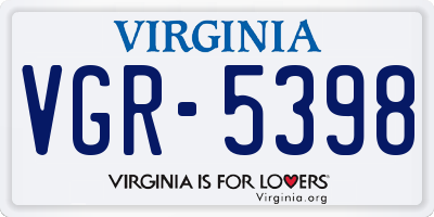 VA license plate VGR5398