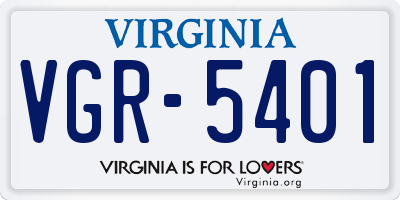 VA license plate VGR5401