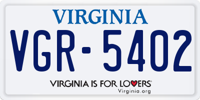 VA license plate VGR5402
